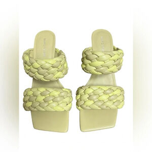 Yellow braided square toe heels